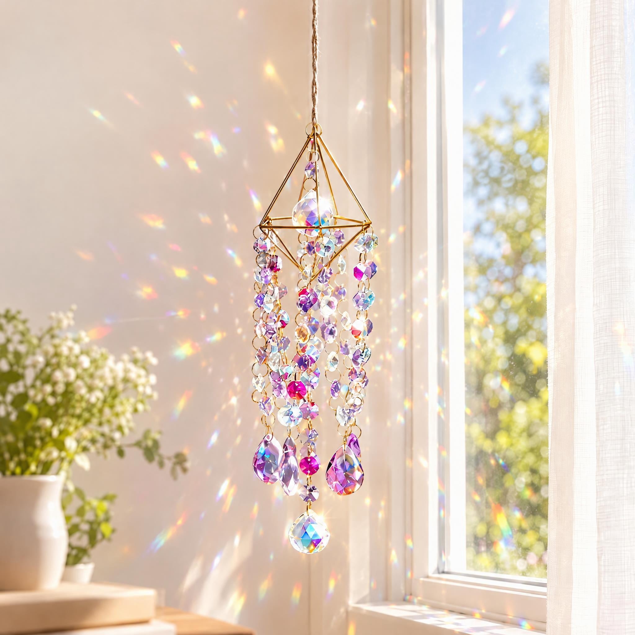 Whimsy Purple Purple Crystal Suncatcher for Window Hanging, Crystal Prism Sun ...