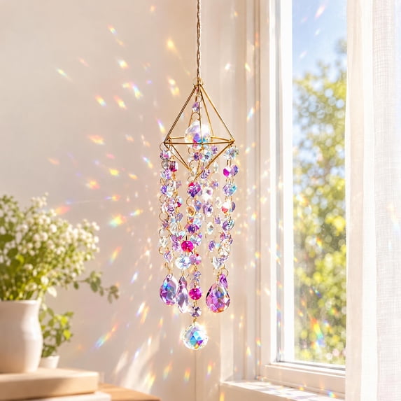 Whimsy Purple Purple Crystal Suncatcher for Window Hanging, Crystal Prism Sun ...