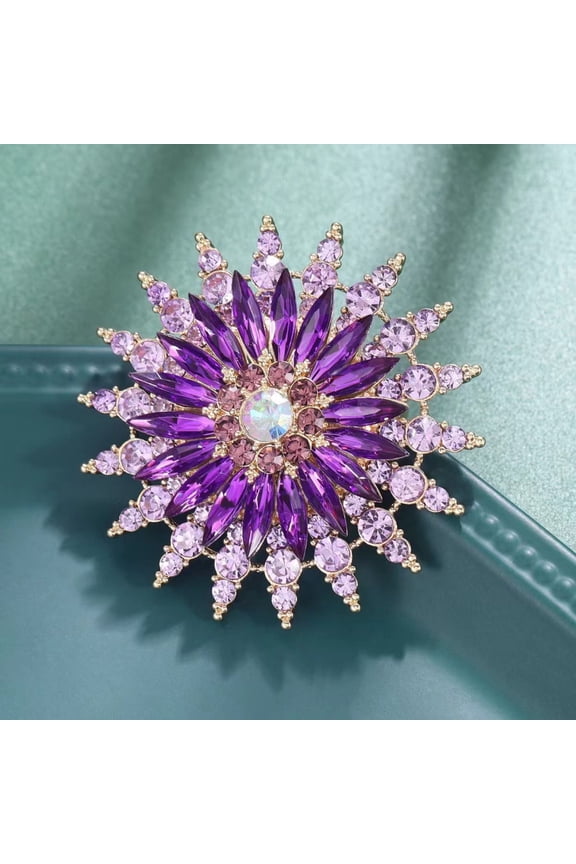 Purple Crystal Sunflower Brooch Alloy Rhinestone Light Luxury Temperament Pin