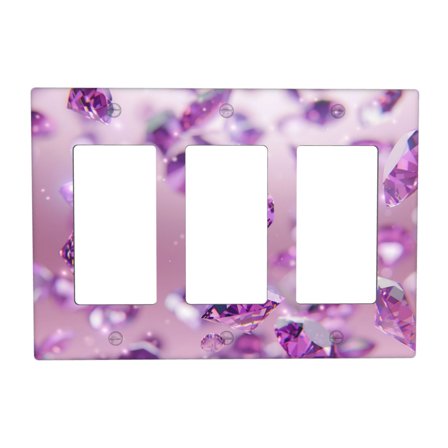 Purple Crystal Switch Cover Decorative Wall Plate 3-Gang Standard Size