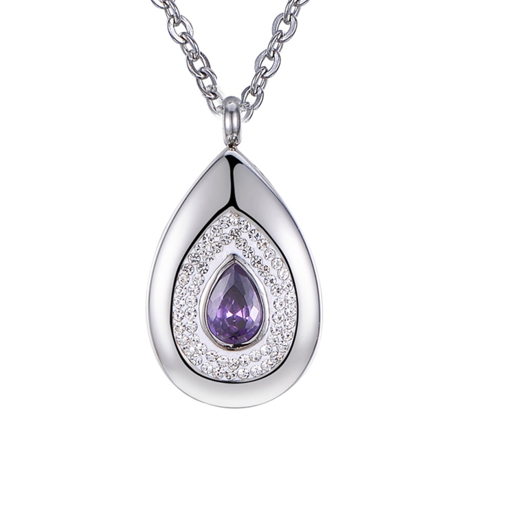 AROMITA JEWELRY Purple Crystal Teardrop Stainless Steel Cremation Jewelry Keepsake Memorial Ashe Urn Necklace for Women/Friend/Family/Pet Female