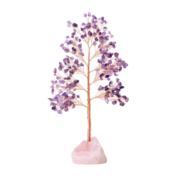 Purple Crystal Tree with Stone Base, Boho Living Room Decor for Table and Shelf, Housewarming Gift for Home