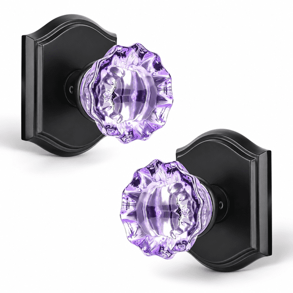 Purple Crystal and Black Finish Dummy 2 Pack Door Knobs for Closet Bifold Hallway Doors