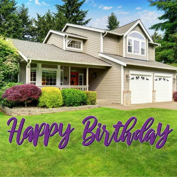 Purple Cursive Happy Birthday Quick Set Yard Card Letters