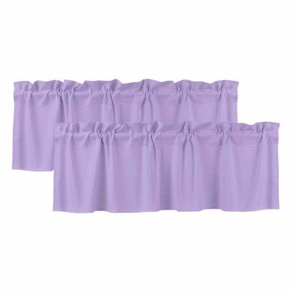 Purple Curtain Valances for Windows, Kitchen Valance Window Treatments Panel 2 Pack, Solid Color Farmhouse Lavender Purple Rod Pocket Short Curtains for Bathroom Bedroom 42 x 18 Inch