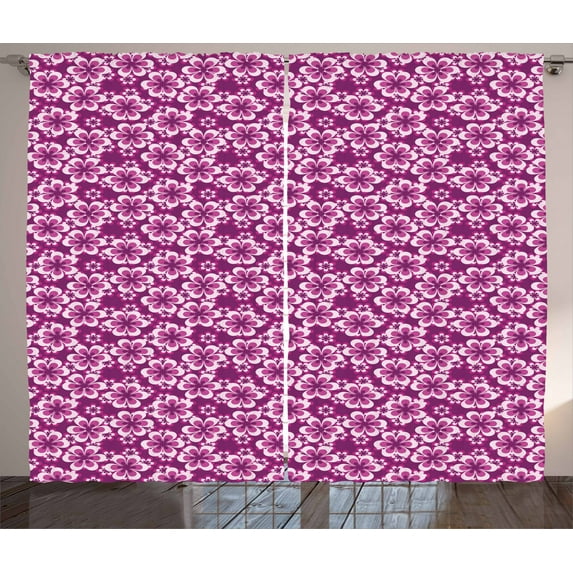 Ambesonne Purple Curtains 2 Panel Set, Botany Themed Petals, 108" x 96", Fuchsia Purple
