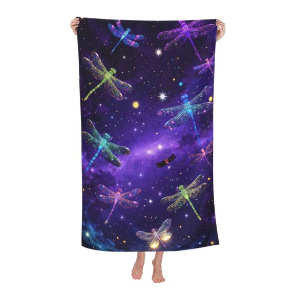 Purple Cute Dragonfly Bath Towel Soft and Highly Absorbent for Adults