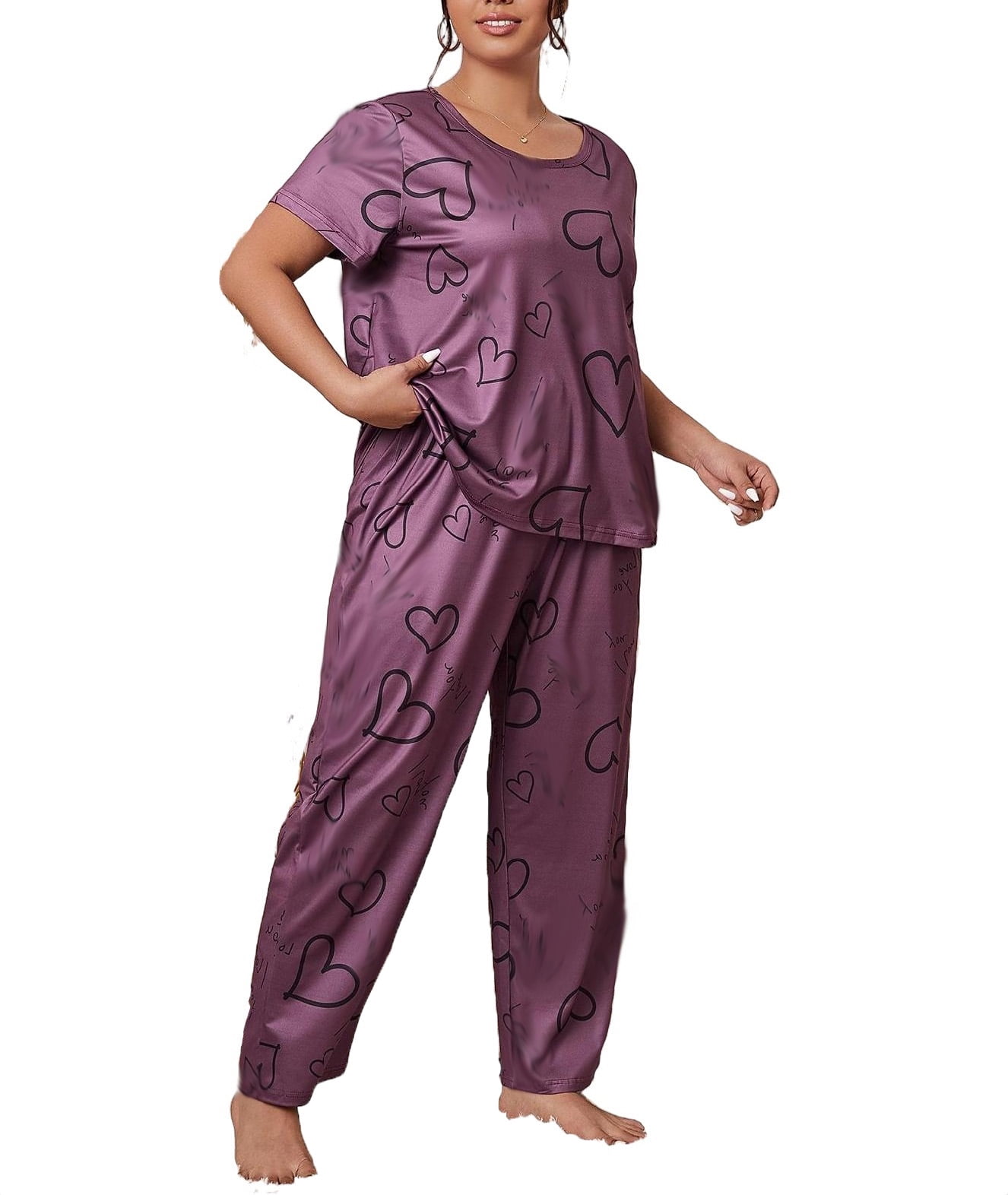 Walmart Exclusive: Women's Plus Purple Cute Letter Graphic Pajama Sets ...