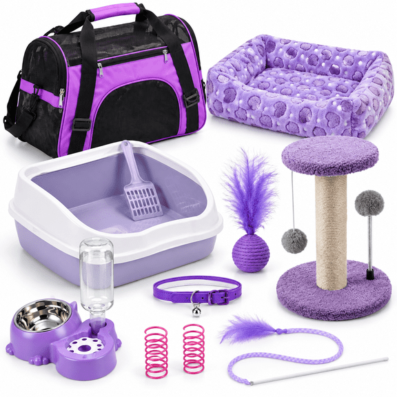 Purple Cute Medium 10-Piece Kitten Starter Kit for Indoor Cats