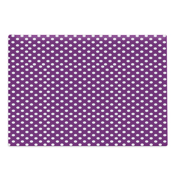 Purple Cutting Board, White Polka Dots Continuous Pattern on Vivid Purple Background Old Fashioned Style, Decorative Tempered Glass Cutting and Serving Board, Large Size, Purple White, by Ambesonne