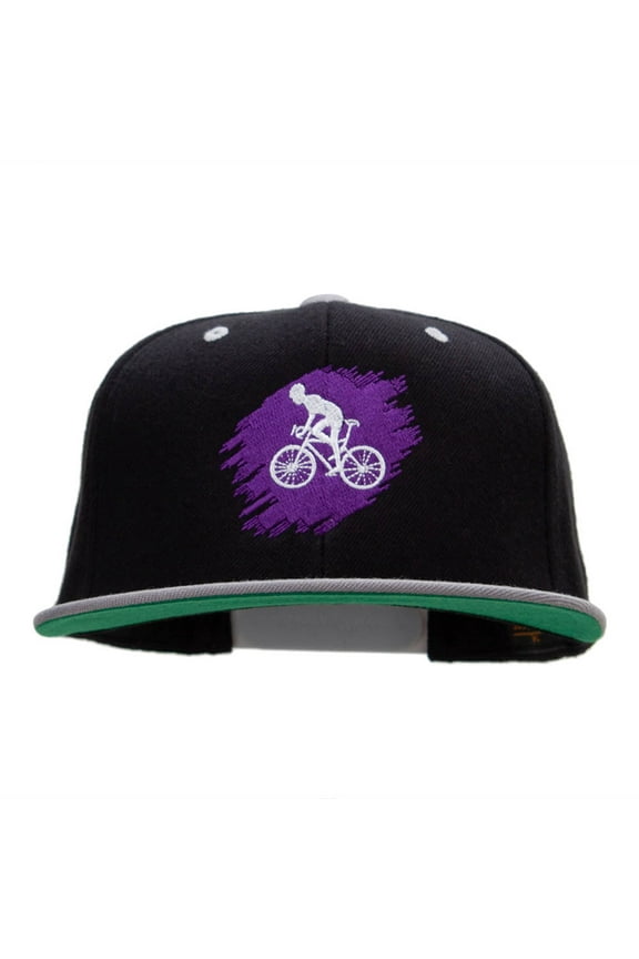 Purple Cyclist Embroidered Wool Blend Classic Snapback - Black Silver OSFM