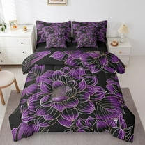 Purple Dahlia Comforter Set 7 Piece Bed in a Bag Twin,Abstract Lotus Flowers Sheet Set with Comforter Boho Floral Bedding Sets,Aesthetic Plant Bed Set Bohemian Rustic Home Decor