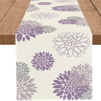 Purple Dahlia Table Runner Modern Elegant Flower Beige Table Runners Geometric Pompon Farmhouse Coffee Table Center Decor for Home Kitchen Dining Party Indoor Outdoor (13x36 Inch)