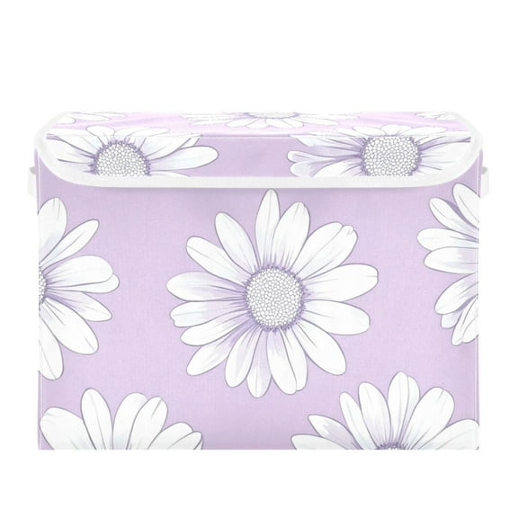 Purple Daisies Cute Foldable Storage Bin with Lid and Handle Collapsible Storage Box 16.5 x 12.6 x 11.8 inches