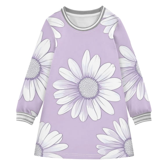 Purple Daisies Cute Long-sleeved Dress A-line Dress for 2-8 Years Casual Party 2T