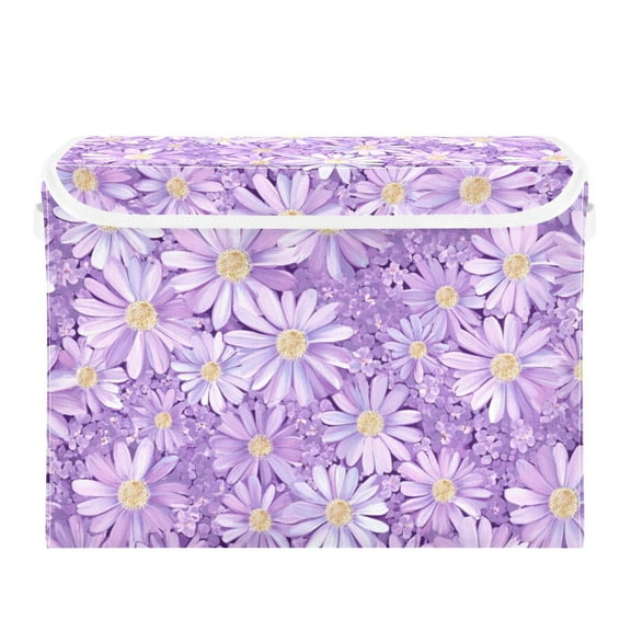 Purple Daisies Foldable Storage Bin with Lid and Handle Collapsible Storage Box 16.5 x 12.6 x 11.8 inches