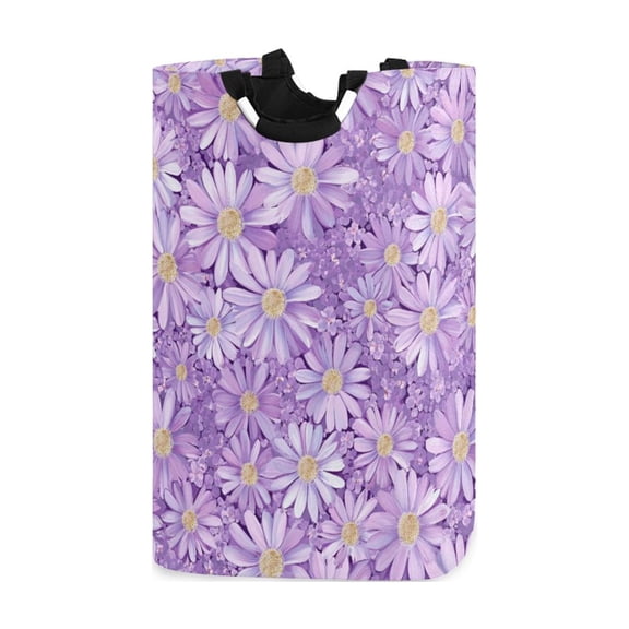 Purple Daisies Laundry Basket with Handles Foldable Laundry Hamper Freestanding Washing Bin 50L