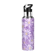 Purple Daisies Sports Bottle with Straw Stainless Steel Water Jug Portable Thermal Cup Leak-proof 600ML