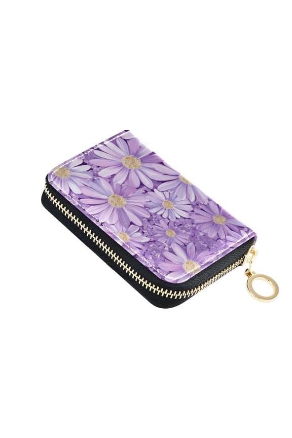 Purple Daisies Women's Credit Card Holder PU Leather Zipper Wallet RFID Blocking
