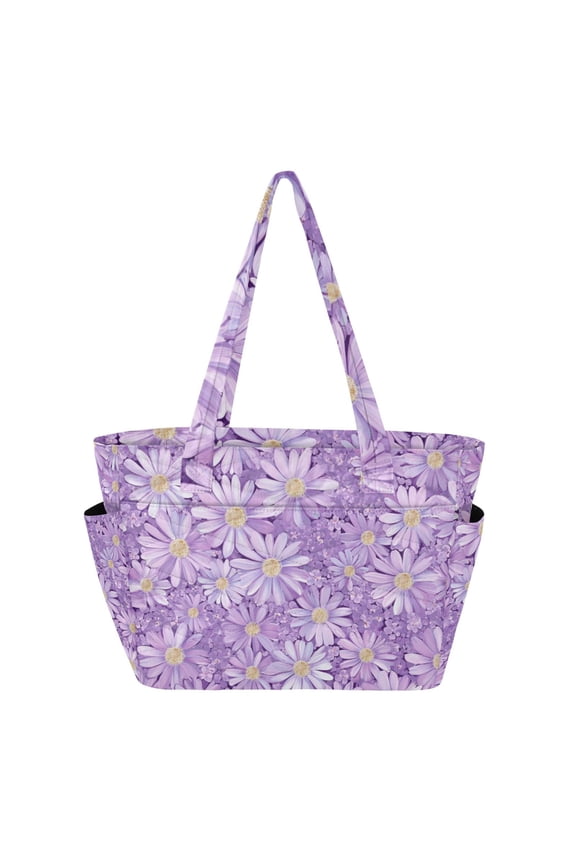 Purple Daisies Women's Quilted Tote HandBag Beach Bag Shoulder Bag with Luggage Strap 18L for Commute Gym Travel