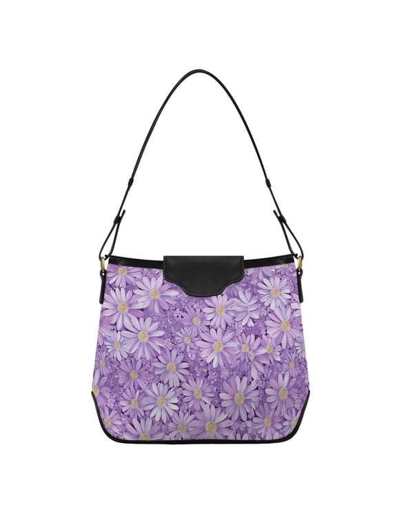 Purple Daisies Women's Tote Bag Convertible Handbags Hobo Shoulder Bag with Zipper Magnetic Snap