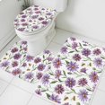 thumbnail image 1 of Purple Daisy Bathroom Rugs Set Watercolor Country Spring Purple Floral Bees Non Slip Absorbent Soft Bath Mats 3 Piece Set with Bathroom Rug, U-Shaped Floor Mat, Toilet Seat Cover Small Size, 1 of 9
