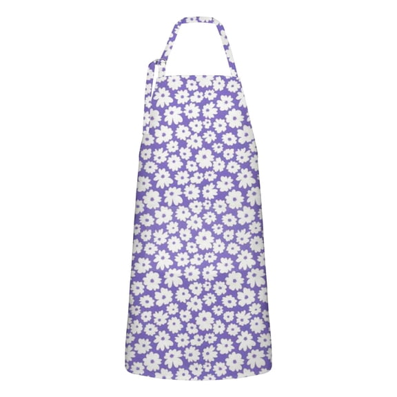 Purple Daisy Flower Pattern Apron-Garden Aprons for Women with Pockets-Cotton Linen Waterproof Kitchen Cooking Gardening Aprons Adjustable for Kitchen,Cooking,BBQ and Salon 33x27 Inch