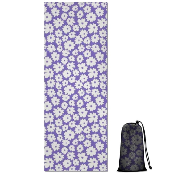 Purple Daisy Flower Pattern Hot Yoga Mat Towel Non Slip for Hot Yoga - Quick-Drying Yoga Mat Cover with 4 Corner Pockets with Travel Bag - Hot Yoga Towel Non Slip Grip Moisture Wicking Sweat 70"x26"