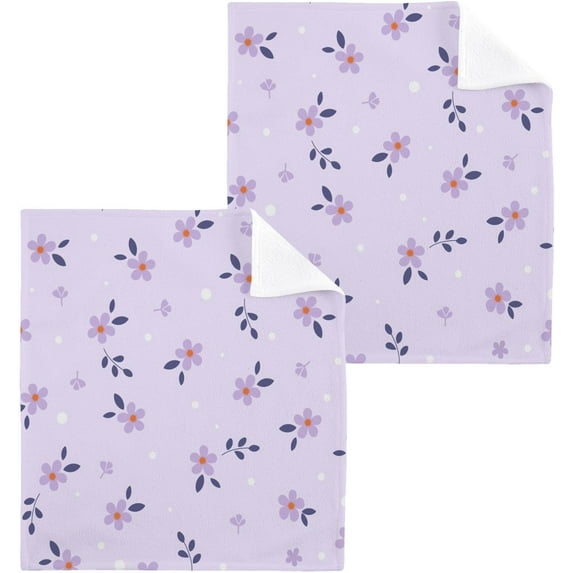 Purple Daisy Flower Washcloth 12x12in Set, 6 Pack Absorbent Cotton Towel Square Kitchen Dishes Towels, Soft Cleaning Face Hand Towel Fast Drying