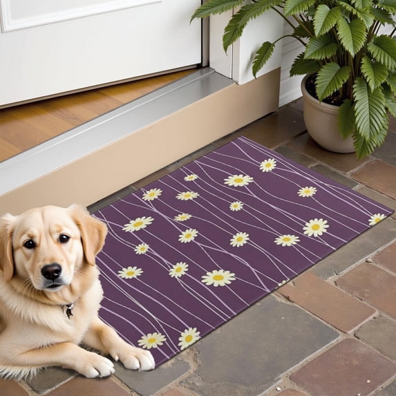 Purple Daisy Flower Wavy Lines Pattern Door Rugs,Washable Non Slip Door Mats Indoor,Decorative Door Mats,Entry Mat Indoor for Entrance,Bedroom,Kitchen,Bathroom,16"x24"
