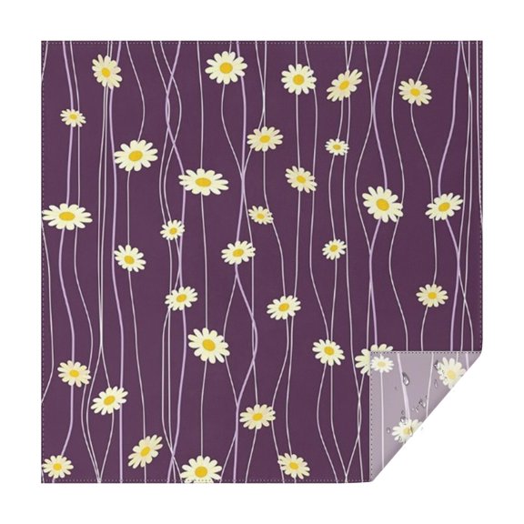 Purple Daisy Flower Wavy Lines Pattern Square Tablecloth,Waterproof Square Table Cover,Wipeable Spillproof Washable Table Cover for Home Kitchen Party Decor 52"x52"(132x132cm)