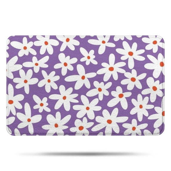 Purple Daisy Flower White Blooms Pattern Bathroom Rugs Mat,Non Slip Microfiber Bathroom Rug,Rubber Backing,Soft Bathroom Mats for Bathroom Floor,Tub and Shower,17x27in(43x68cm)