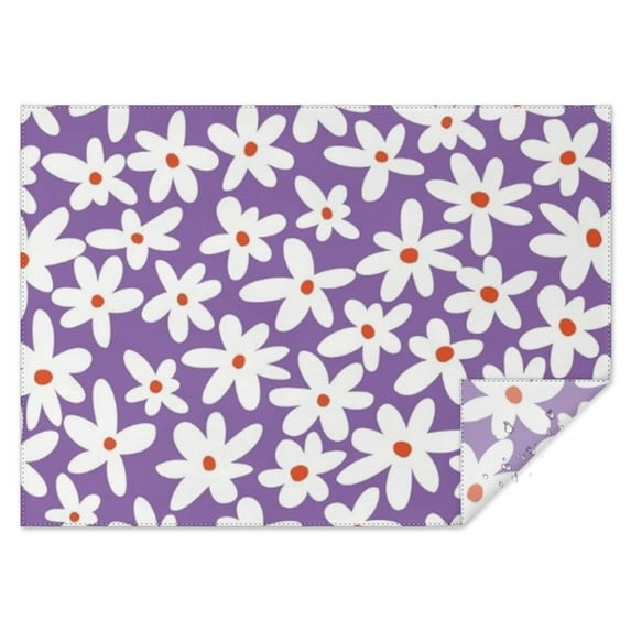 Purple Daisy Flower White Blooms Pattern Rectangle Tablecloth 60"x84",Waterproof Polyester Rectangle Table Cloth, Wipeable Spillproof Polyester Tablecloth for Dining, Camping, Indoor and Outdoor