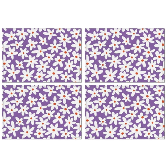 Purple Daisy Flower White Blooms Pattern Summer Placemats Table Placemats Set Of 4-Linen Kitchen Washable Placemats Table Mats 11.8"x17.7" Non-Slip Heat Resistant