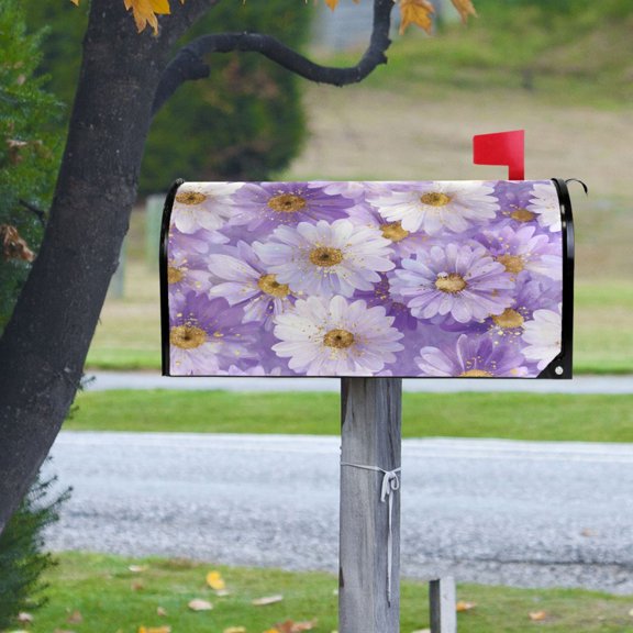 Purple Daisy Flowers Magnetic Mailbox Cover Rust Protection Yard Decor 20.7" x 18.03"