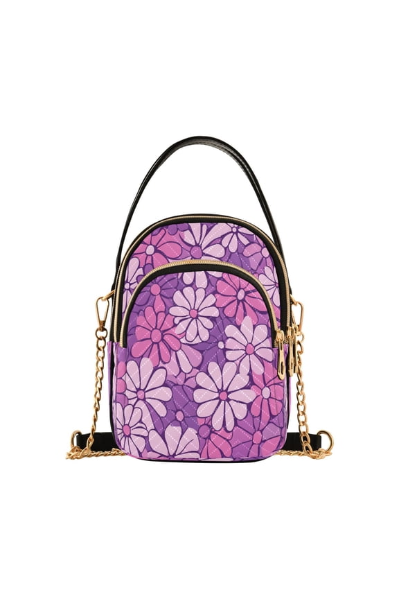 Purple Daisy Flowers Women's Crossbody Handbags Leather Crossbody Bags Fanny Pack Chest Bag for Travel