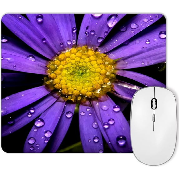 Purple Daisy Mouse Pad, Nature Flower Water Drops Mouse Mat, Waterproof Anti Slip Personalized Design Rubber Mousepad, Square Mouse Pad for Computer for Girl Women, 9.5 x 7.9 Inch