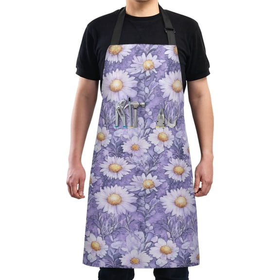 Purple Daisy Pattern Chef Kitchen Apron with Pockets for Women Waterproof Aprons for Cooking Baking