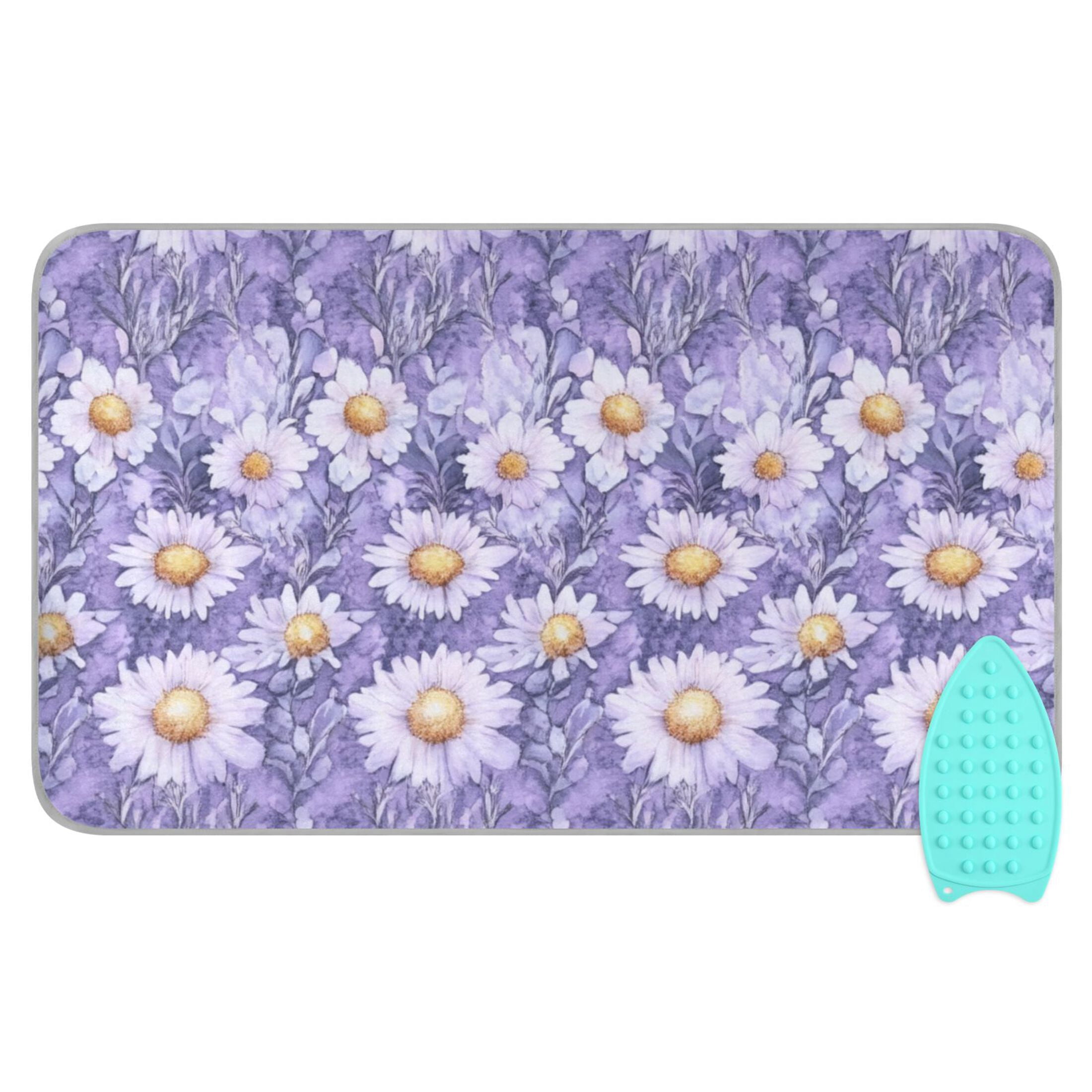 Purple Daisy Pattern Ironing Mat Blanket for Table Top Travel Portable Ironing Board Pad 47.2x27.6 Inch