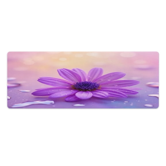 Purple Daisy with Water Drops 2 PCS Anti Fatigue Rugs Pvc Non Skid Waterproof Floor Mat Cushioned Comfort Standing Kitchen Mats for Floor
