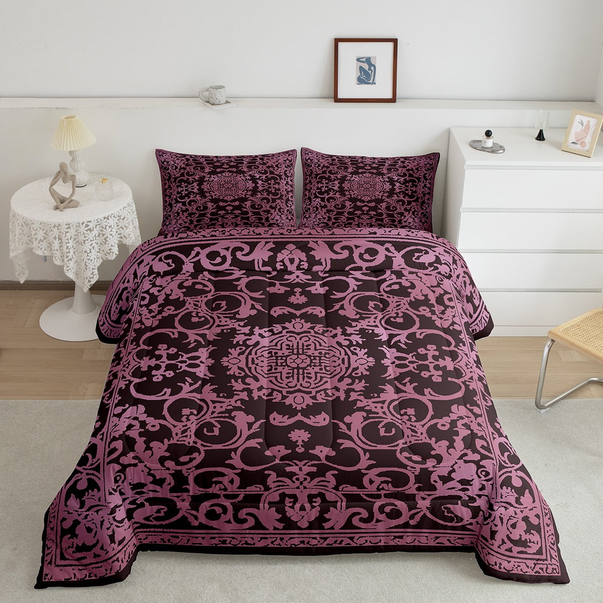 Purple Damask Comforter Set Gothic Queen Bedding Sets,Victorian Quilt ...