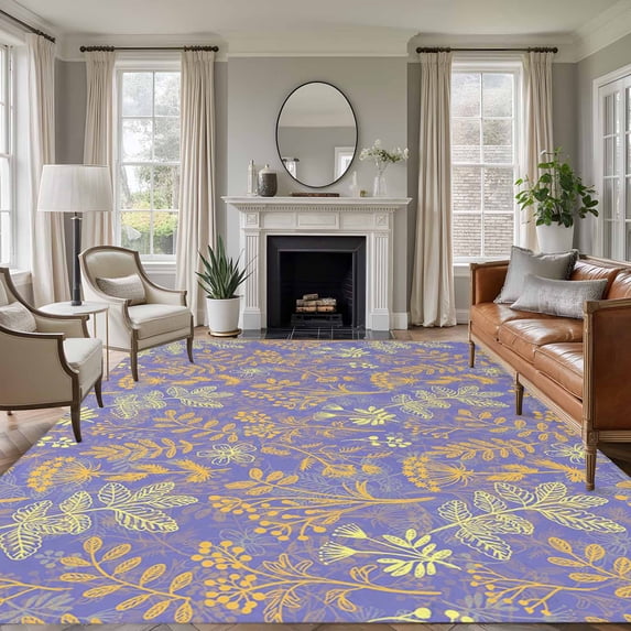 Purple Dandelion Area Rugs 6'x9', Washable Small Throw Rugs for Kitchen Dining room, Modern Minimalist Flowers Spring Indoor Outdoor Rug Non-Slip Low Pile Carpet Runner Reversible Floor Mats