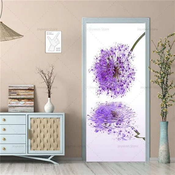 Purple Dandelion Door Stickers Pink Girls Room Children's Room Stickers PVC Waterproof Self-Adhesive Home Decoration