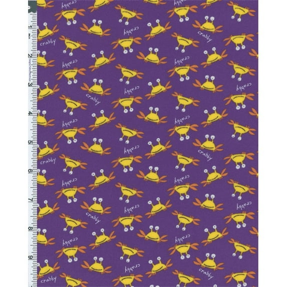 Purple David Walker Beach Crabs Print Flannel, Fabric Sold By the Yard