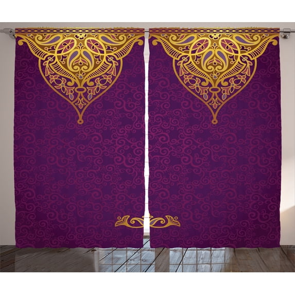 Ambesonne Purple Curtains 2 Panel Set, Eastern Royal Palace, 108" x 84", Purple Yellow