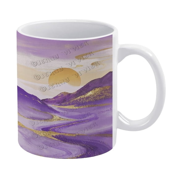 Purple Decor Mountain Themed 11 oz Coffee Mug - Ceramic, Tea Cup for Office and Home