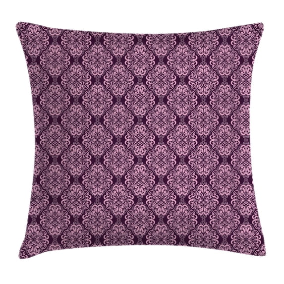 Purple Decor Throw Pillow Cushion Cover, Victorian Romantic Damask Floral Oriental Swirl Pattern Artwork Image, Decorative Square Accent Pillow Case, 20 X 20 Inches, Plum and Light Pink, by Ambesonne