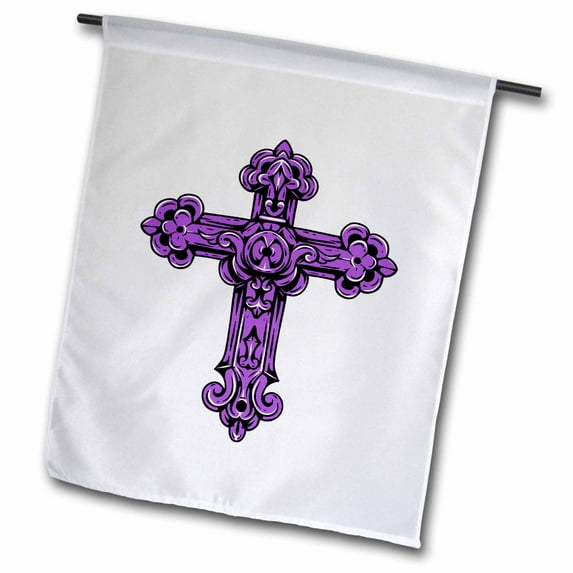 3dRose, Purple Decorative Religious Cross, 18 x 27 inch Garden Flag