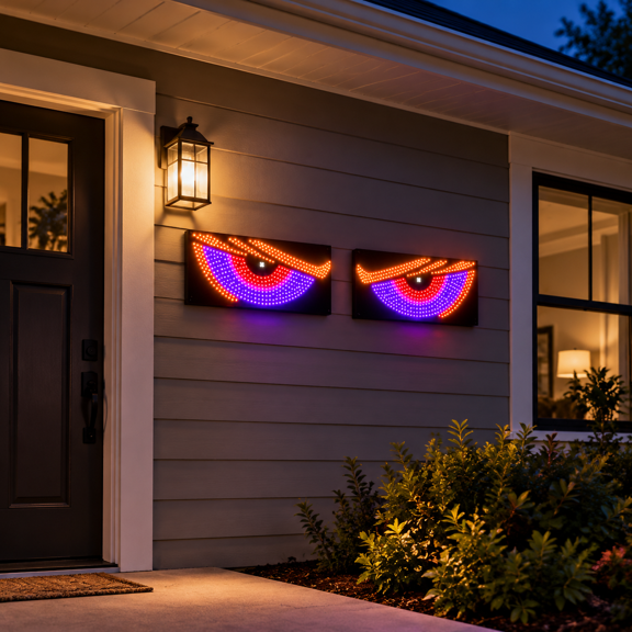 Purple Demon Eye Window Lights with 898 LEDs, 11 Modes for Haunted House Decor