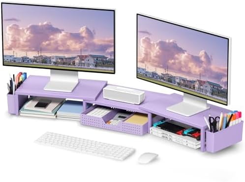 Purple Desk Organizers and Accessories, Dual Computer Monitor Stand ...